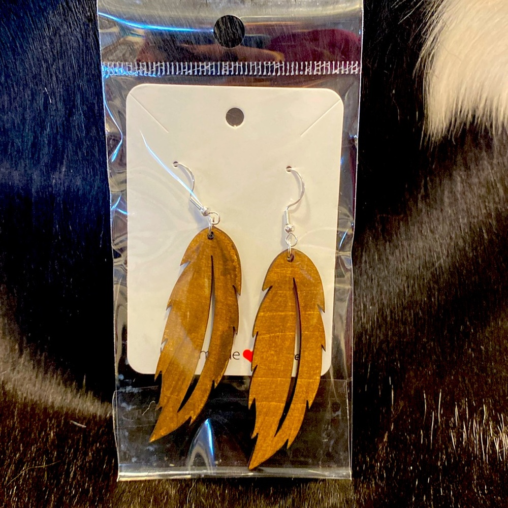 Wooden handmade feather earrings